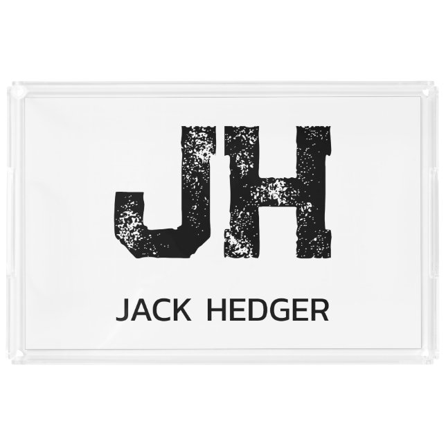 MINIMALIST BLACK TWO LETTER MONOGRAM NAME WHITE ACRYLIC TRAY (Front)