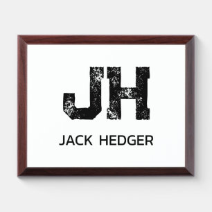 MINIMALIST BLACK TWO LETTER MONOGRAM NAME WHITE AWARD PLAQUE