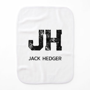 MINIMALIST BLACK TWO LETTER MONOGRAM NAME WHITE BABY BURP CLOTH