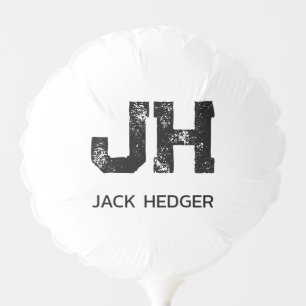 MINIMALIST BLACK TWO LETTER MONOGRAM NAME WHITE BALLOON