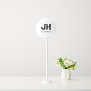 MINIMALIST BLACK TWO LETTER MONOGRAM NAME WHITE BALLOON