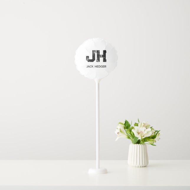 MINIMALIST BLACK TWO LETTER MONOGRAM NAME WHITE BALLOON (In Situ)