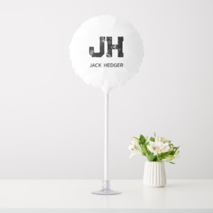 MINIMALIST BLACK TWO LETTER MONOGRAM NAME WHITE BALLOON
