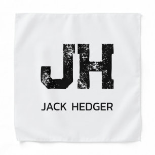 MINIMALIST BLACK TWO LETTER MONOGRAM NAME WHITE BANDANA