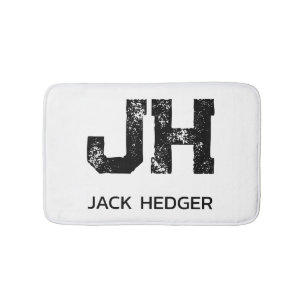 MINIMALIST BLACK TWO LETTER MONOGRAM NAME WHITE BATH MAT