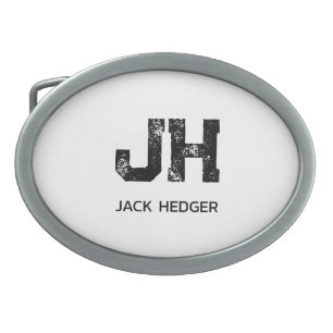 MINIMALIST BLACK TWO LETTER MONOGRAM NAME WHITE BELT BUCKLE