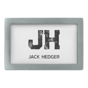 MINIMALIST BLACK TWO LETTER MONOGRAM NAME WHITE BELT BUCKLE