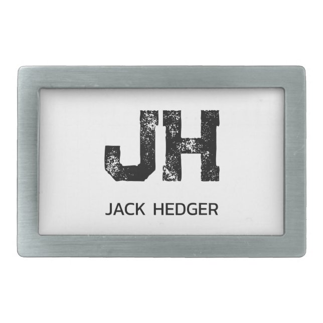 MINIMALIST BLACK TWO LETTER MONOGRAM NAME WHITE BELT BUCKLE (Front)