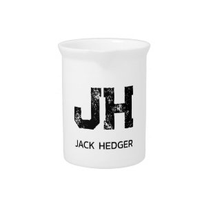 MINIMALIST BLACK TWO LETTER MONOGRAM NAME WHITE BEVERAGE PITCHER