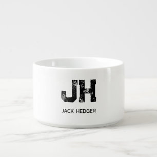 MINIMALIST BLACK TWO LETTER MONOGRAM NAME WHITE BOWL
