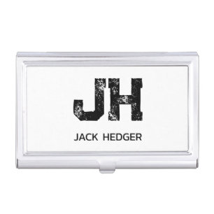 MINIMALIST BLACK TWO LETTER MONOGRAM NAME WHITE BUSINESS CARD CASE