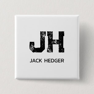 MINIMALIST BLACK TWO LETTER MONOGRAM NAME WHITE BUTTON