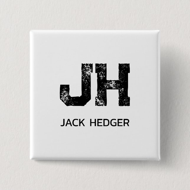 MINIMALIST BLACK TWO LETTER MONOGRAM NAME WHITE BUTTON (Front)
