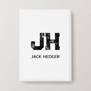 MINIMALIST BLACK TWO LETTER MONOGRAM NAME WHITE BUTTON