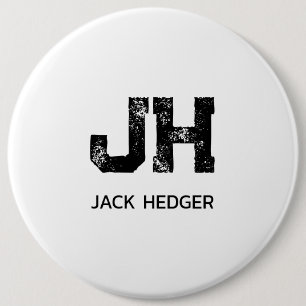 MINIMALIST BLACK TWO LETTER MONOGRAM NAME WHITE BUTTON