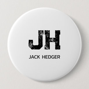 MINIMALIST BLACK TWO LETTER MONOGRAM NAME WHITE BUTTON