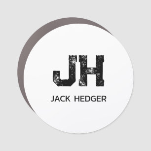 MINIMALIST BLACK TWO LETTER MONOGRAM NAME WHITE CAR MAGNET