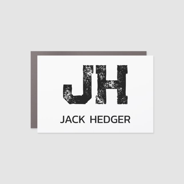 MINIMALIST BLACK TWO LETTER MONOGRAM NAME WHITE CAR MAGNET (Front)
