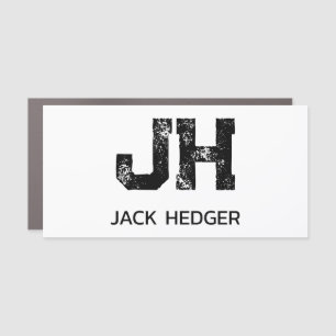 MINIMALIST BLACK TWO LETTER MONOGRAM NAME WHITE CAR MAGNET