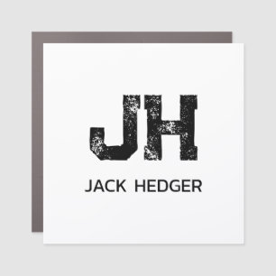 MINIMALIST BLACK TWO LETTER MONOGRAM NAME WHITE CAR MAGNET