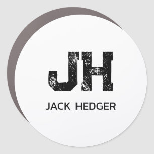 MINIMALIST BLACK TWO LETTER MONOGRAM NAME WHITE CAR MAGNET