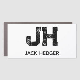 MINIMALIST BLACK TWO LETTER MONOGRAM NAME WHITE CAR MAGNET