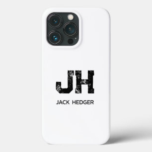 MINIMALIST BLACK TWO LETTER MONOGRAM NAME WHITE iPhone 13 PRO CASE