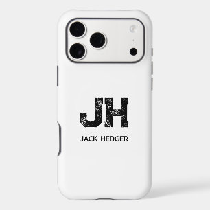 MINIMALIST BLACK TWO LETTER MONOGRAM NAME WHITE iPhone 17 PRO MAX CASE