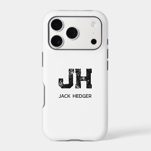 MINIMALIST BLACK TWO LETTER MONOGRAM NAME WHITE iPhone 17 PRO CASE