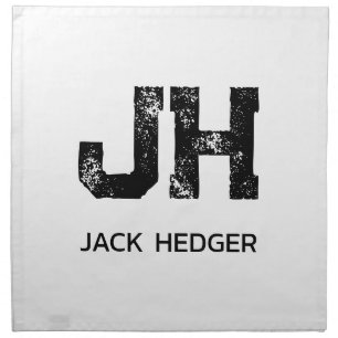 MINIMALIST BLACK TWO LETTER MONOGRAM NAME WHITE CLOTH NAPKIN