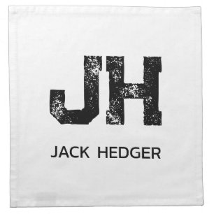 MINIMALIST BLACK TWO LETTER MONOGRAM NAME WHITE CLOTH NAPKIN