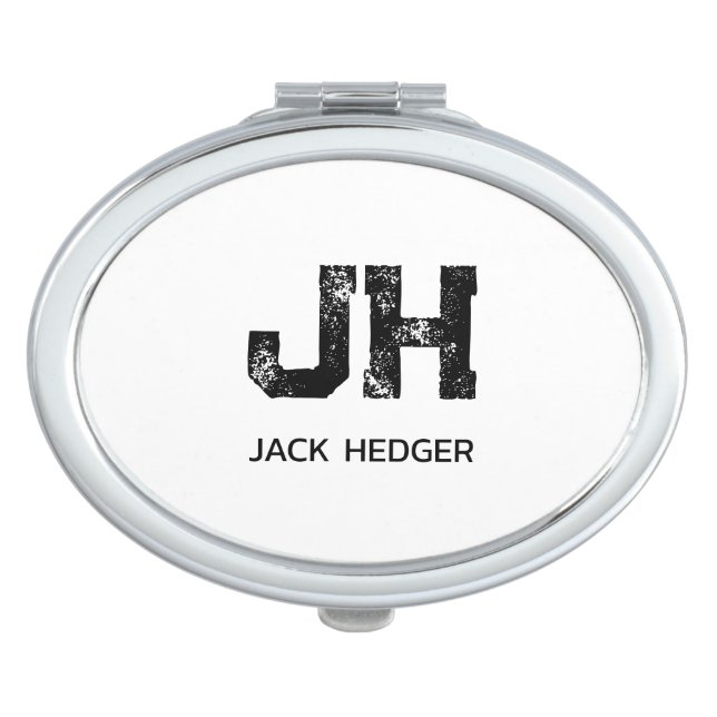 MINIMALIST BLACK TWO LETTER MONOGRAM NAME WHITE COMPACT MIRROR (Front)
