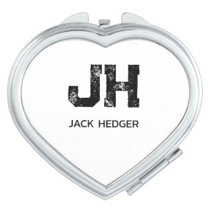 MINIMALIST BLACK TWO LETTER MONOGRAM NAME WHITE COMPACT MIRROR