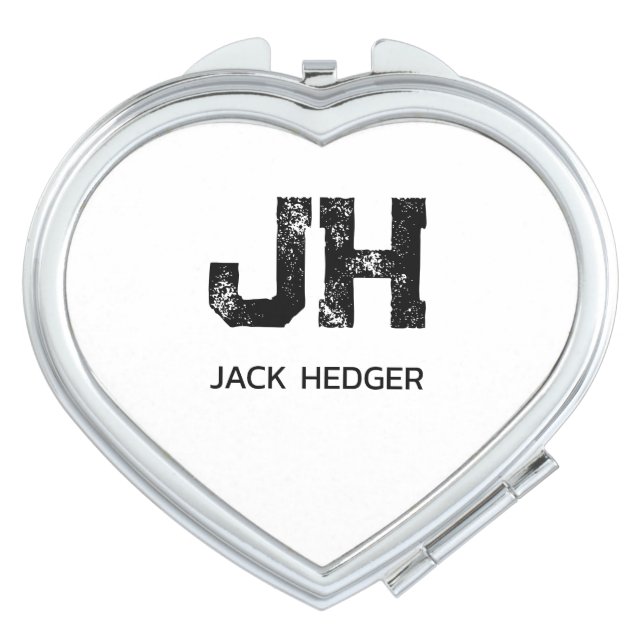 MINIMALIST BLACK TWO LETTER MONOGRAM NAME WHITE COMPACT MIRROR (Front)