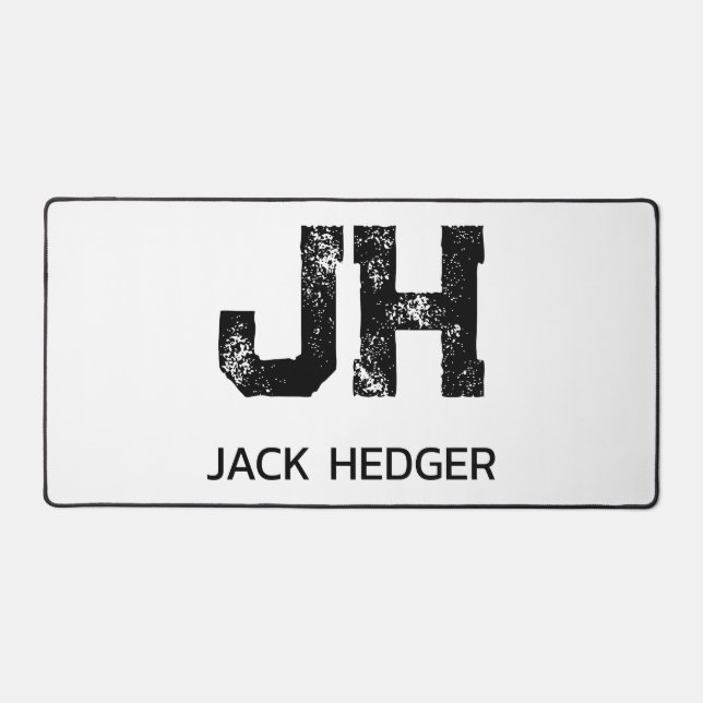 MINIMALIST BLACK TWO LETTER MONOGRAM NAME WHITE DESK MAT (Front)