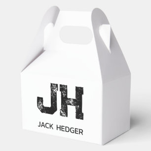 MINIMALIST BLACK TWO LETTER MONOGRAM NAME WHITE FAVOR BOXES