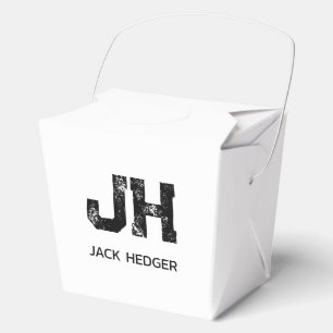 MINIMALIST BLACK TWO LETTER MONOGRAM NAME WHITE FAVOR BOXES