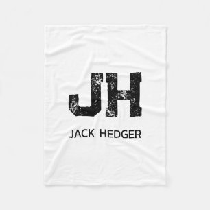 MINIMALIST BLACK TWO LETTER MONOGRAM NAME WHITE FLEECE BLANKET