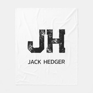 MINIMALIST BLACK TWO LETTER MONOGRAM NAME WHITE FLEECE BLANKET