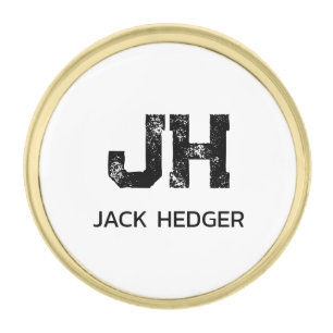 MINIMALIST BLACK TWO LETTER MONOGRAM NAME WHITE GOLD FINISH LAPEL PIN