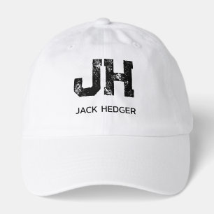 MINIMALIST BLACK TWO LETTER MONOGRAM NAME WHITE HAT