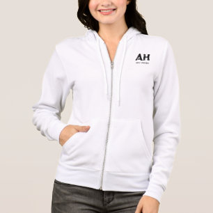 MINIMALIST BLACK TWO LETTER MONOGRAM NAME WHITE HOODIE