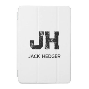 MINIMALIST BLACK TWO LETTER MONOGRAM NAME WHITE iPad MINI COVER