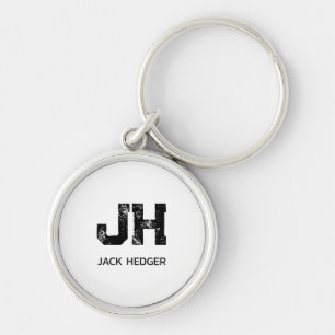 MINIMALIST BLACK TWO LETTER MONOGRAM NAME WHITE KEYCHAIN