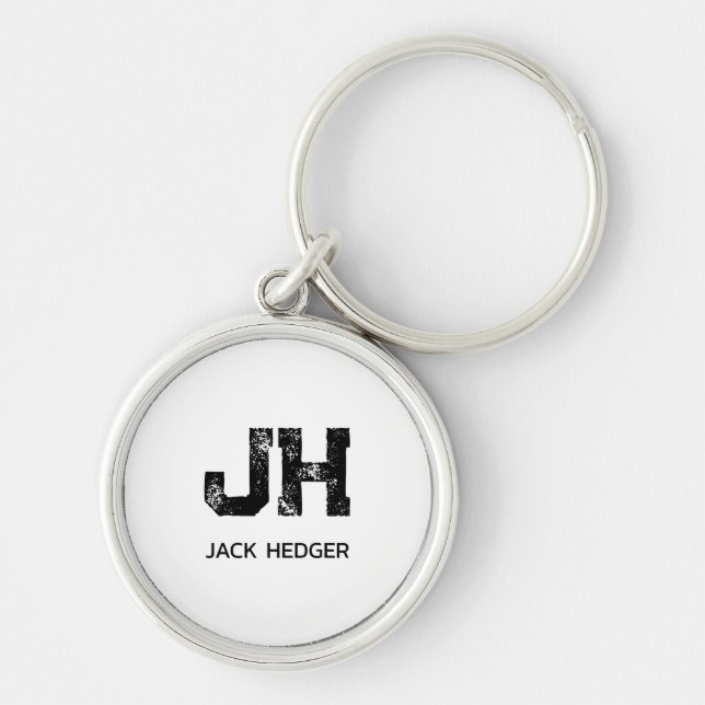 MINIMALIST BLACK TWO LETTER MONOGRAM NAME WHITE KEYCHAIN (Front)