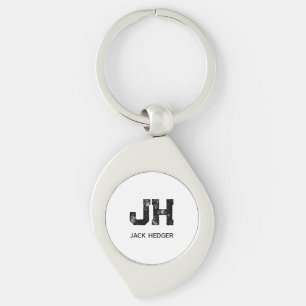 MINIMALIST BLACK TWO LETTER MONOGRAM NAME WHITE KEYCHAIN