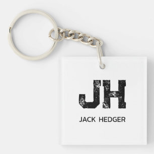 MINIMALIST BLACK TWO LETTER MONOGRAM NAME WHITE KEYCHAIN