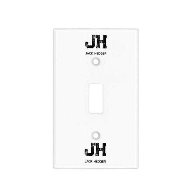 MINIMALIST BLACK TWO LETTER MONOGRAM NAME WHITE LIGHT SWITCH COVER (Front)