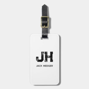 MINIMALIST BLACK TWO LETTER MONOGRAM NAME WHITE LUGGAGE TAG