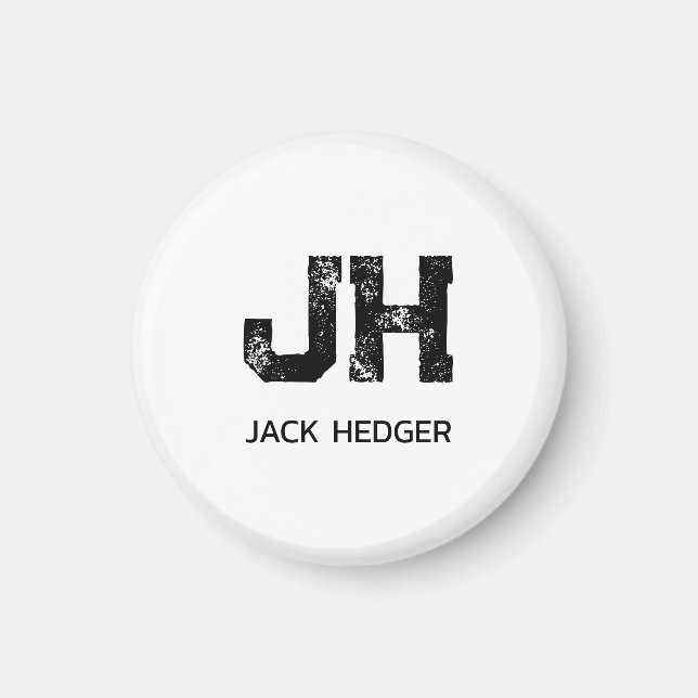 MINIMALIST BLACK TWO LETTER MONOGRAM NAME WHITE MAGNET (Front)